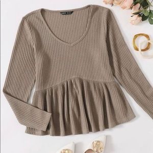 SOLD: Tan Waffle Knit Long Sleeve